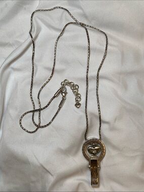 Vintage Brighton Lanyard ID Badge Holder Silver Plated Heart Engraved Etched 34"